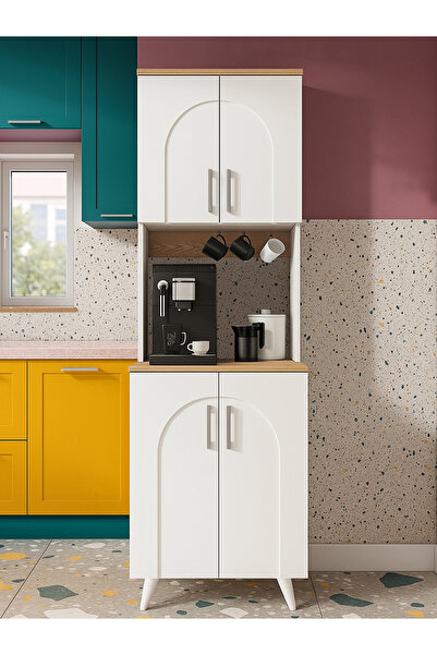 dorpek Kalira 2 Kapaklı Mutfak Dolabı Çok amaçlı Dolap Kahve Kösesi Beyaz - Sepet