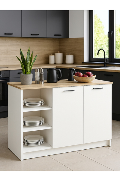 dorpek Peres Mutfak Ada Mutfak Dolabı Çok Amaçlı Ada Dolap 150cm Beyaz