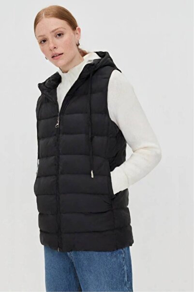 Saade Vestă de puf pentru femei, cu potrivire normală, guler ridicat cu glugă cu buzunar cu fermoar - rezistentă la apă