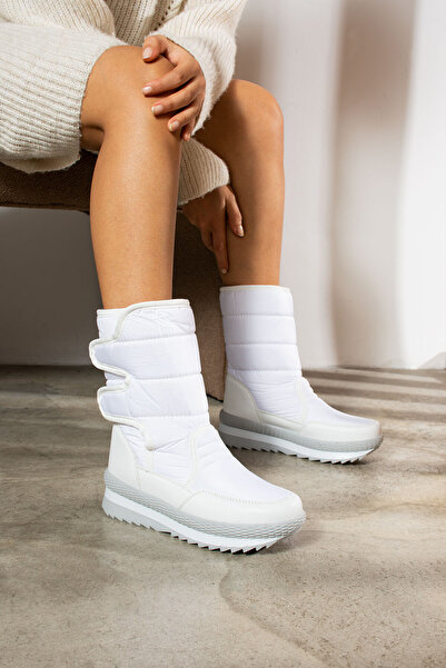 Nstil Λευκές παιδικές μπότες χιονιού για ενήλικες - Γούνινο εσωτερικό σχέδιο, Velcro, Αντιολισθητική σόλα, Unisex 802