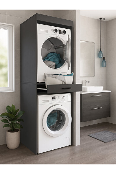 dorpek Fika Kurutma ve Çamaşır Makinesi Dolabı Çok Amaçlı Dolap Banyo Dolabı Antrasit
