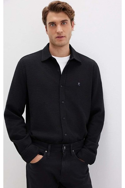 Mavi 0211789 m Logo Embroidered Knitted Men's Shirt Black