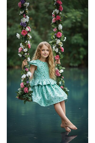 HÇ Hülya Çelik KİDSWEAR 2018 Rochie de seara pentru ziua de sarbatori pentru fete, pentru ziua de nastere, pentru absolvire, rochie turcoaz