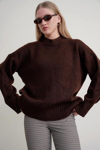 Mixray 6925 Women's Wide Sleeve Soft Textured Knit Sweater Light Brown