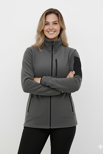 OXVİN Women's Softshell Anti-Pilling Basic Fleece Jacket Fleto 4 Pockets Full Zipper (Does Not Pilling)
