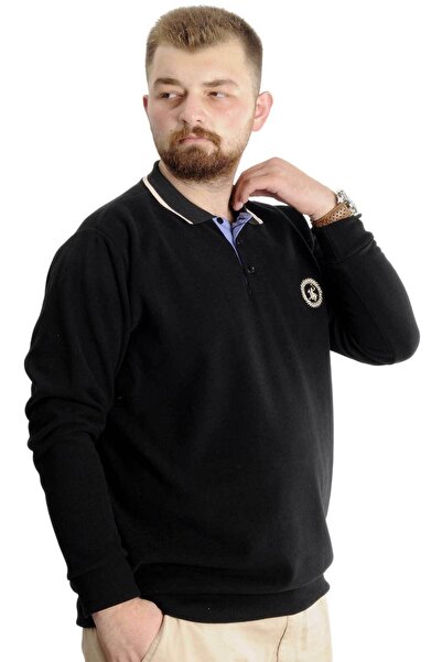 ModeXL Μαύρο ανδρικό πόλο φούτερ μεγάλου μεγέθους - Thessaloniki Horse 23440