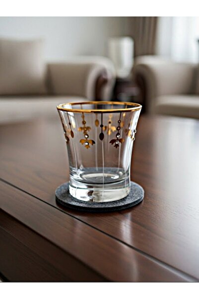 DECOSTYLE Gold Lale Motif 6-Piece Water Glass Set - Stone Detailed Luxury Gold Gilded Presentation