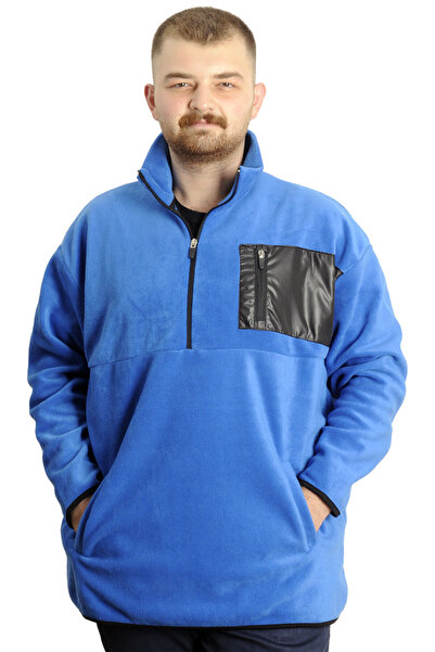 ModeXL Mode XL Plus Size Ανδρικός ιδρώτας με μισό φερμουάρ γαρνιρισμένο Fleece 23552 Μπλε