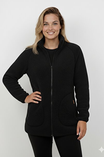 OXVİN Women's Softshell Wool Plush Fur Lamb Welsoft Jacket with Bone Zipper and 3 Pockets Detail (Full Size)