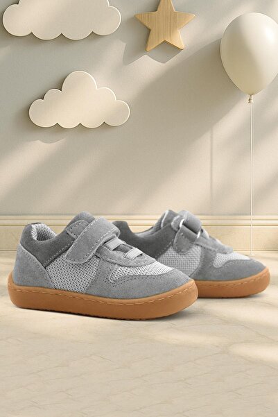 Rakerplus Bob Genuine Leather Gray Barefoot Velcro Elastic Baby Sneaker Shoes