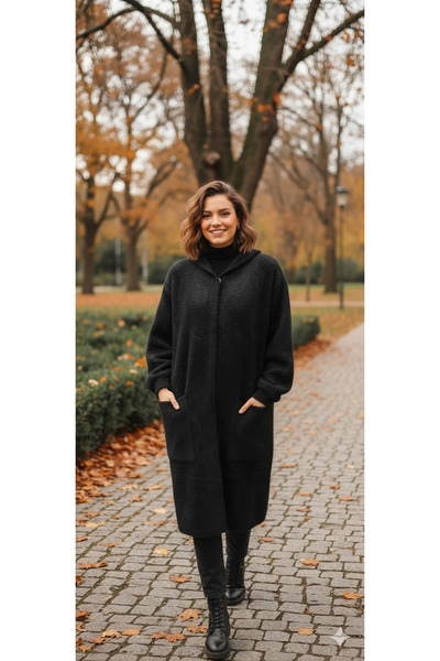 Clarity Kapüşonlu Kaşmir Angora Peluş Hırka