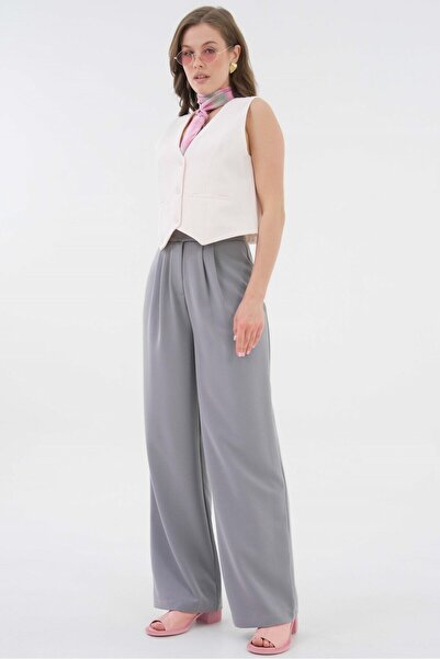 Saade High Waist Velcro Closure Double Pleated Woven Palazzo Pants