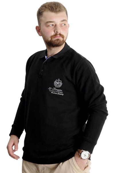 ModeXL Чоловічий світшот-поло - великий розмір, Selanik Classic Sport, чорний 23444