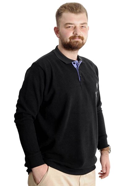 ModeXL Чоловічий світшот-поло - великий розмір, Selanik Classic Sport, чорний 23444