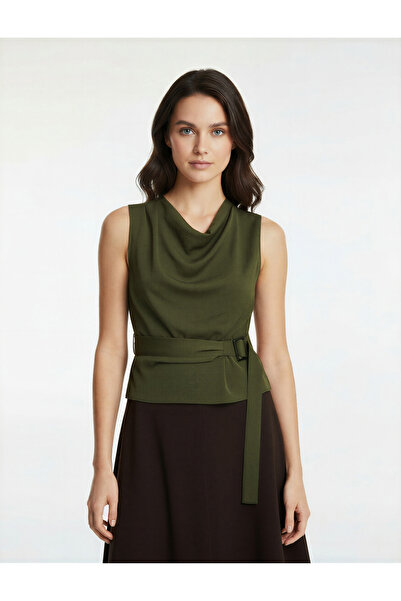 Koton Bluză din țesătură Aerobin, fără mâneci, cu decolteu Degaje, cu detaliu de curea
