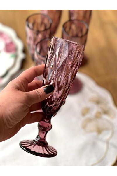 ROSSEV Crystal Glass Flute Goblet Plum Set of 6