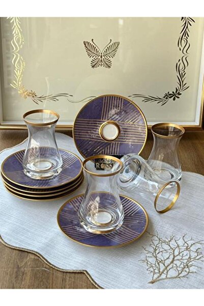 ROSSEV İrem Blue Ala Tea Set - 12 Pieces for 6 People