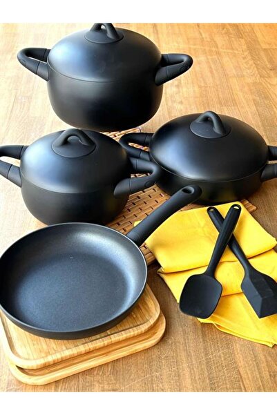 ROSSEV Dolce  Döküm Tencere Seti Siyah 7 Parça