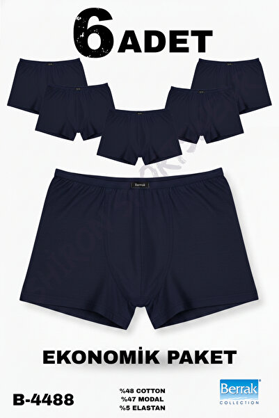 Shiron Sportswear&Company Erkek 6'lı Paket Lacivert Renk Modal Kumaş İnce Lastikli Boxer Berrak 4488