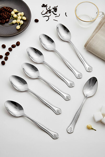 Kitchen Life مجموعة من 6 ملاعق شاي مطرزة بالفضة من الفولاذ المقاوم للصدأ من Piraye