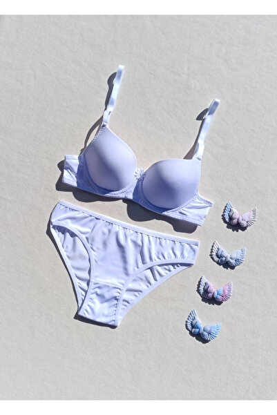 siyalife Hollow Covered Underwire Unpadded White Micro Bra and Panty Lingerie Set (Hollow)