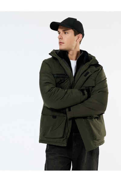 Koton Long Sleeve Hooded Winter Parka with Flap Pockets and Zipper Closure