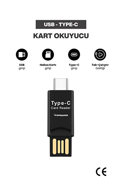 SPRANGE USB To Type-C Kart Okuyucu TF Mikro Sd Kart Okuyucu Tak Çalıştır Tele...