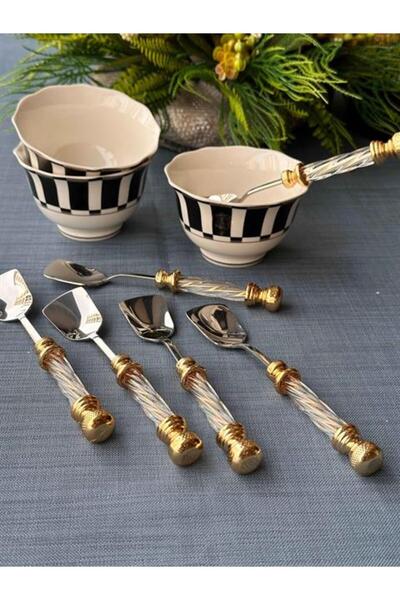 ROY KING Glass Handle Gold Ice Cream Spoon Set of 6