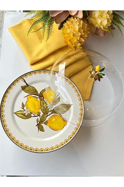 ROSSEV Amarillo Enamel Footed Cake Dome