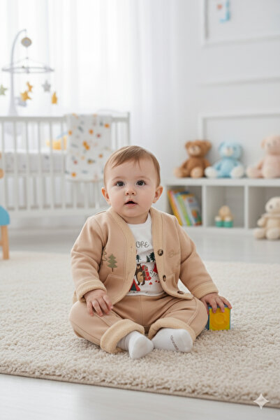 Mini Baray Baby Boy Pine Tree Embroidered Cardigan T-Shirt Pants 3-Piece Set ...