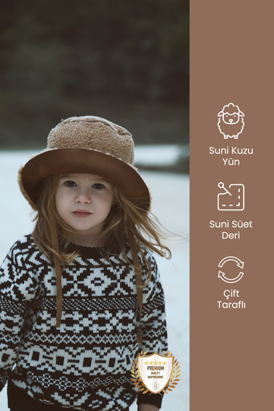 ilays beauty قبعة دلو شتوية برباط من جلد الغزال المستورد