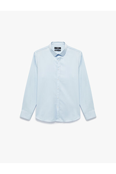 Koton Κλασικό πουκάμισο με μισό ιταλικό γιακά με μακρύ μανίκι και λεπτή εφαρμογή