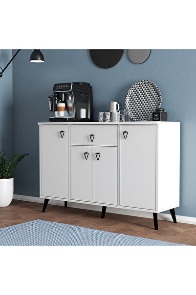 Serçedesign 4 Kapaklı Çekmeceli Kahve Köşesi Dolabı - Mutfak Dolabı - Konsol - Dresuar