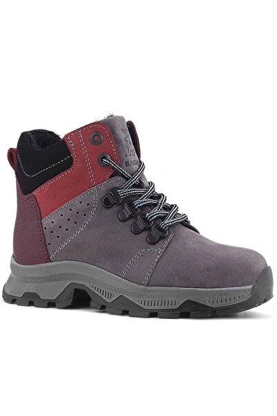 Rakerplus Genuine Leather Gray Claret Red Zippered Trekking Children's Boots