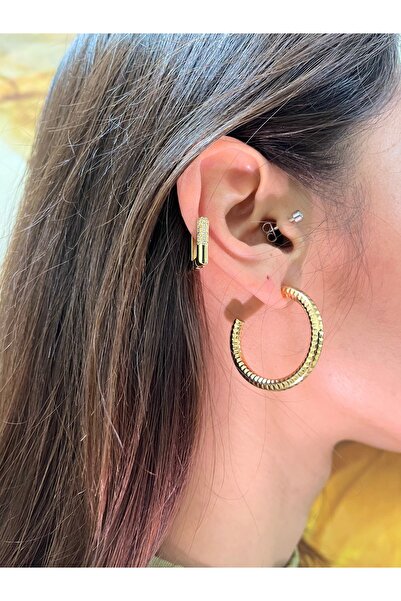 Vitastyle Gold Color Vintage Textured Steel Hoop Earrings