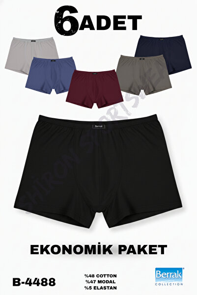 Shiron Sportswear&Company Erkek 6'lı Paket Karışık Renk Modal Kumaş İnce Lastikli Boxer Berrak 4488
