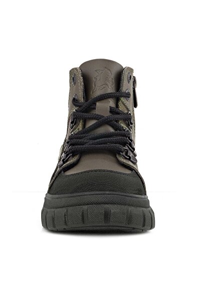Rakerplus Genuine Leather Khaki Green Zippered Boys' Boots