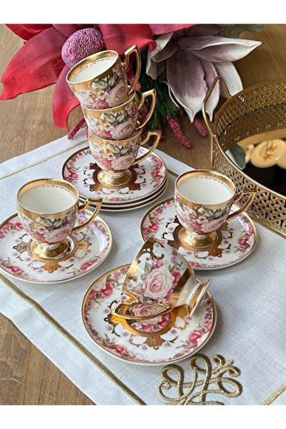 ROSSEV Türk Kahve Fincanı 24K Devran 6 Kişilik 12 Parça