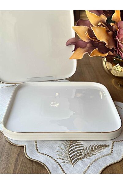 ROSSEV Porcelain Gilded Square Presentation Plate Set of 2