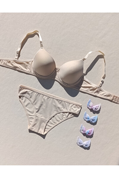 siyalife Hollow Covered Underwire Unpadded Nude Micro Bra and Panty Lingerie Set (Hollow)