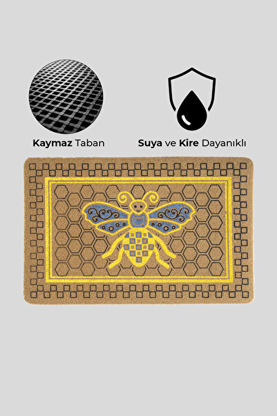 KARMAT Doormat, Bee, Honeycomb, Patterned Front Door Mat, Non-Slip Base, Dowry Mat, Housewarming Gift