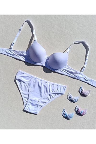 siyalife Hollow Covered Underwire Unpadded White Micro Bra and Panty Lingerie Set (Hollow)