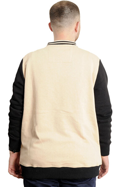 ModeXL Mode XL Large Size Ανδρικό Κολεγιακό Παλτό Μπουφάν με στάμπα 23631 Μπεζ