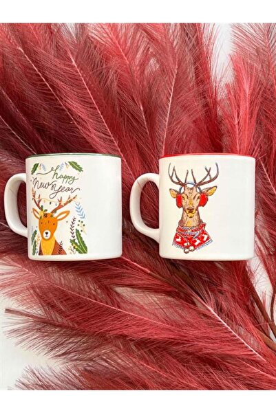 ROSSEV 2 Piece Christmas Green-Red 10cm Mug Set