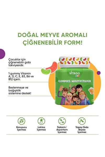 Vitago Kids Gummies Multivitamin Multimineral Içeren 60 Adet Çiğnenebilir Gummy Jel