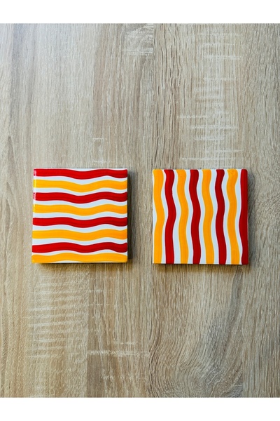 Gamy Crafts Galatasaray Coaster Set of 2, Yellow and Red Coasters, Fan Coaster Set of 2