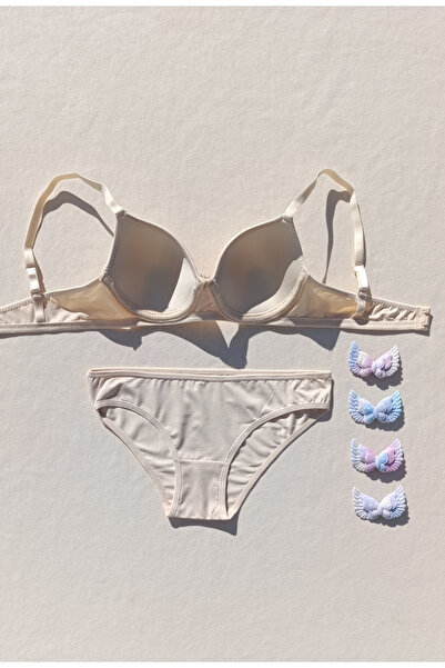 siyalife Hollow Covered Underwire Unpadded Nude Micro Bra and Panty Lingerie Set (Hollow)