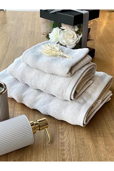 The Mia Fine Cotton Beige Towel Set 3 Pieces