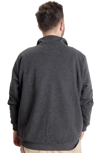 ModeXL Mode Xl Large Size Men's Cardigan Zippered Stell Stand Collar 20571 Anthramelange