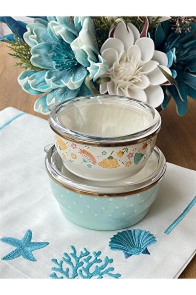 ROSSEV Enamel Green Polka Dot 2-Piece Storage Container